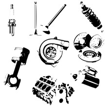 Icons Set Auto Parts. Vector Sketch