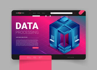 Wall Mural - concept of big data processing, energy station of future, server room rack, data center isometric ve