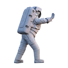 Wall Mural - astronaut pushing an empty space isolated on white background