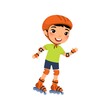 © Nizova Tina - Little asian sportsman with roller skating flat vector illustration. Cute little boy self balancing roller skate cartoon character. Recreation and leisure concept