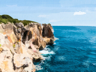 Poster - Beautiful seascape, rocky cosat in Majorca island, Mediterranean Sea.