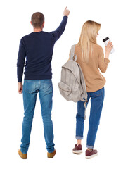 Canvas Print - Back view of couple in sweater pointing.