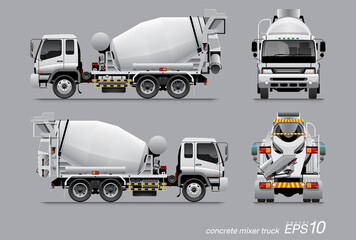 VECTOR EPS10 - white concrete mixer truck, isolated on grey background.