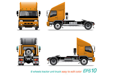 Wall Mural - VECTOR EPS10 - 6 wheel tractor unit truck,semi-trailer,
isolate on white background.