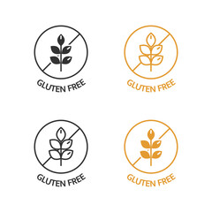 Leinwandbilder - Gluten free icons set. No wheat symbols for food package, dietary products. Natural ingredients label. Product free allergen. Organic stickers. Healthy eating. Vegan, bio. Vector illustration