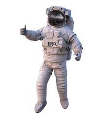 astronaut showing thumbs up during space walk, isolated on white background