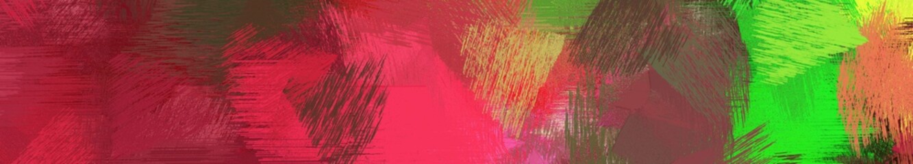 Wall Mural - wide landscape graphic with dirty brush strokes background with dark moderate pink, lime green and y