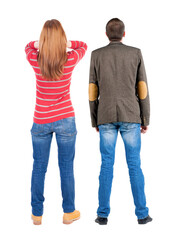 Canvas Print - Back view couple in sweater. beautiful man and woman.