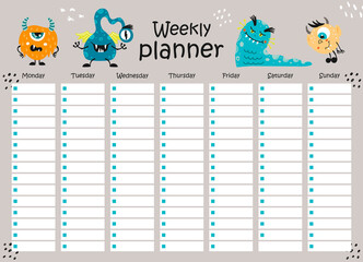 Wall Mural - Weekly planner with monsters