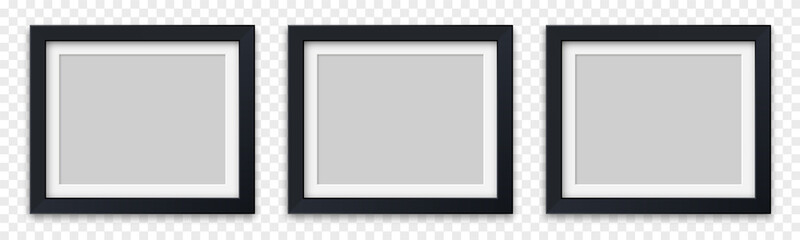 Wall Mural - Realistic picture frames black colors isolated on transparent background. Vector illustration.