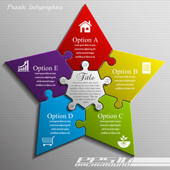 Leinwandbilder - Five-pointed star puzzle presentation infographic template with explanatory text field for business statistics