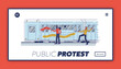 Public protest landing page with vandals damaging subway train. Street vandalism concept