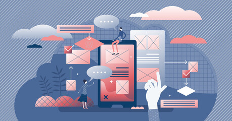 Wall Mural - user experience vector illustration. web feedback flat tiny persons concept