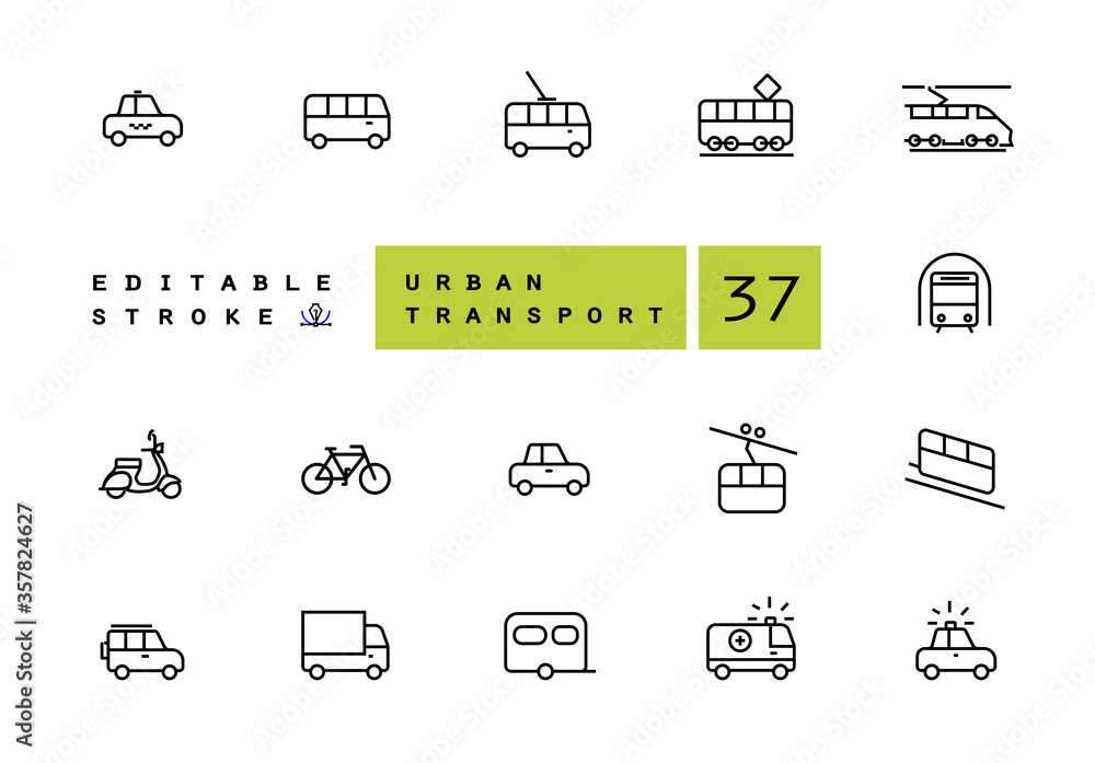 Vector de Stock Urban transport vector linear icons set. Transportation ...