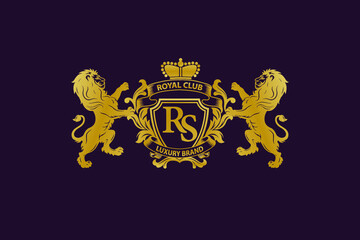 Wall Mural - Lion Logo with RS Letter in Royal Shield Vector Logo 