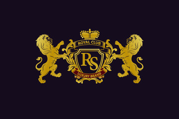 Wall Mural - Lion Logo with RS Letter in Royal Shield Vector Logo 