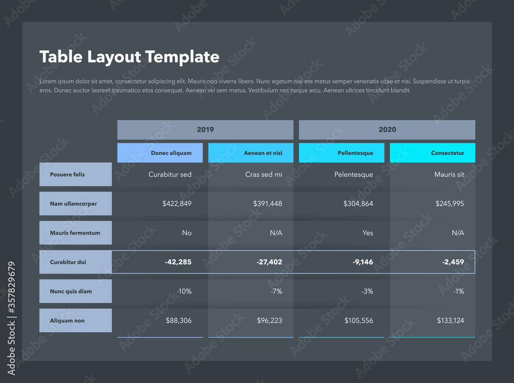 Modern business advanced table layout template with place for your ...