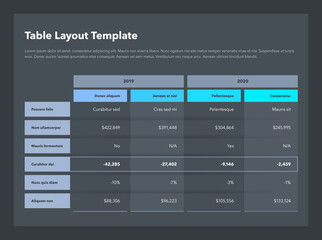 Leinwandbilder - Modern business advanced table layout template with place for your content - dark version. Flat design, easy to use for your website or presentation.