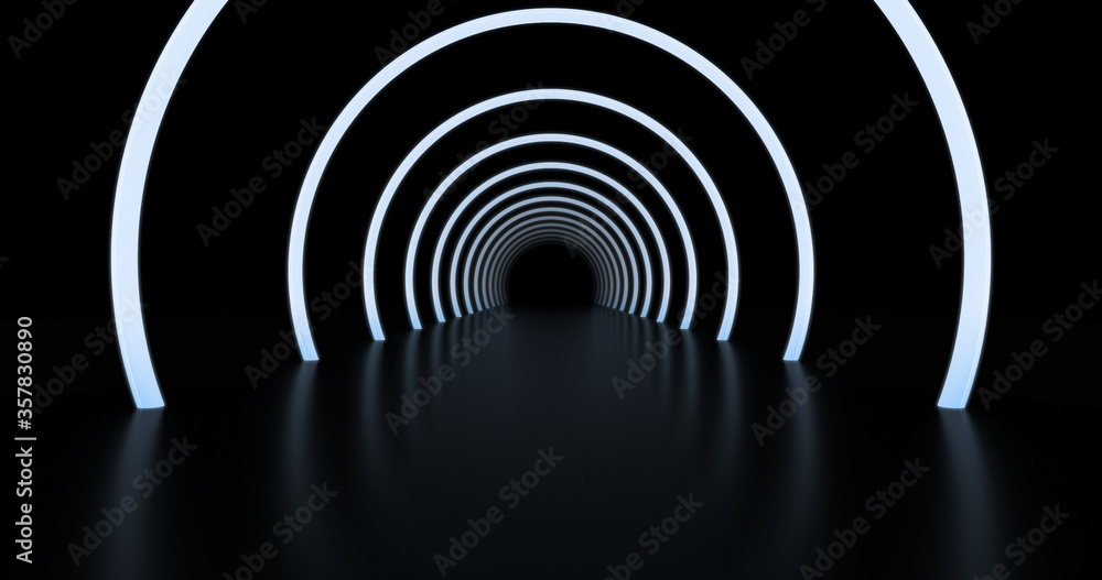 Abstract background, tunnel of glowing arcs. 3D render. - obrazy, fototapety, plakaty 