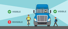 Driving a truck. Visible and invisible zones infographic. Flat vector illustration.
