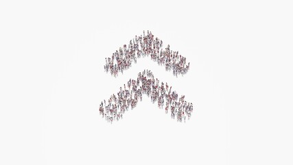 3d rendering of crowd of people in shape of symbol of angle double up on white background isolated