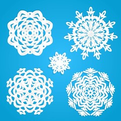 Applique snowflakes set on blue background