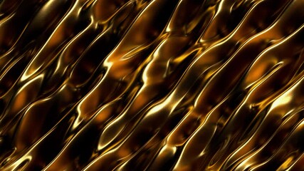 Wall Mural - Liquid gold abstract surface background with waves and ripples. Golden foil wavy surface 3D animation. 4k seamless loop 3d render.