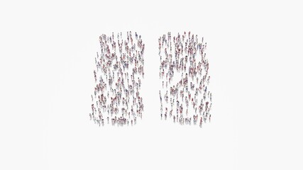 Wall Mural - 3d rendering of crowd of people in shape of symbol of pause on white background isolated