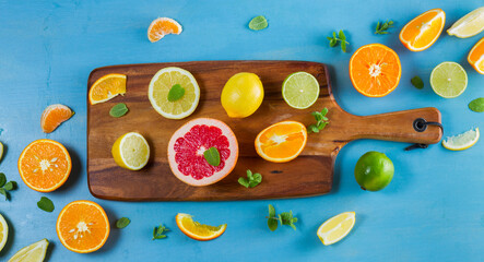 Wall Mural - citrus pattern on blue