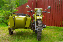 Restored Bright Green Retro Motorcycle With Sidecar
