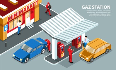 Wall Mural - Gas Station Horizontal Illustration