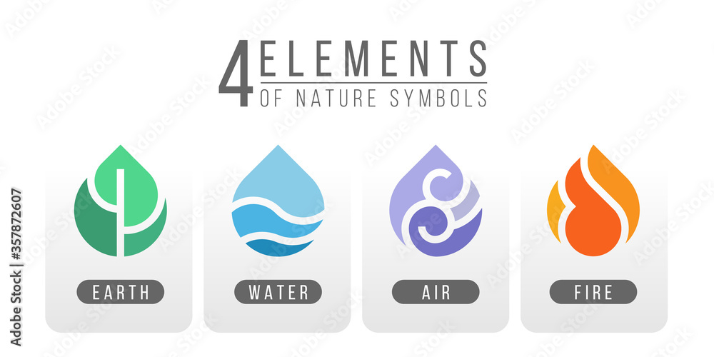 4 elements of nature symbols earth water air and fire with simple water ...
