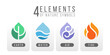 4 elements of nature symbols earth water air and fire with simple water drop icon sign style vector design