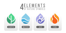 4 Elements Of Nature Symbols Earth Water Air And Fire With Simple Water Drop Icon Sign Style Vector Design