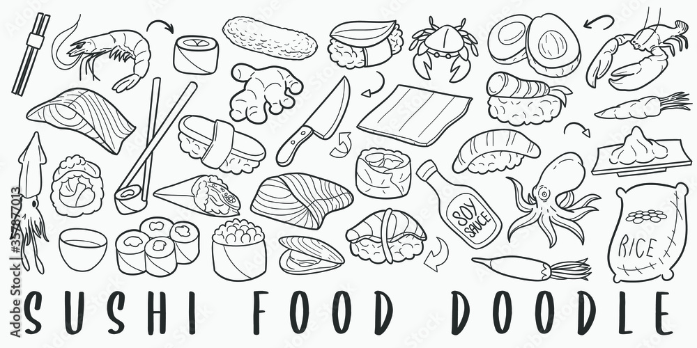 Sushi Food Japan Doodle Line Art Illustration. Hand Drawn Vector Clip ...