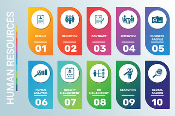 Wall Mural - vector infographic template human resources data visualization. 10 step options in different colors.