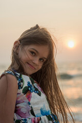 Portrait a girl on the background of the sunset