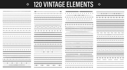 Wall Mural - set of 120 hand drawn design elements. vintage line elements. decorative drawing badges. decoration,