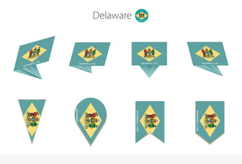 Wall Mural - Delaware US State flag collection, eight versions of Delaware vector flags.