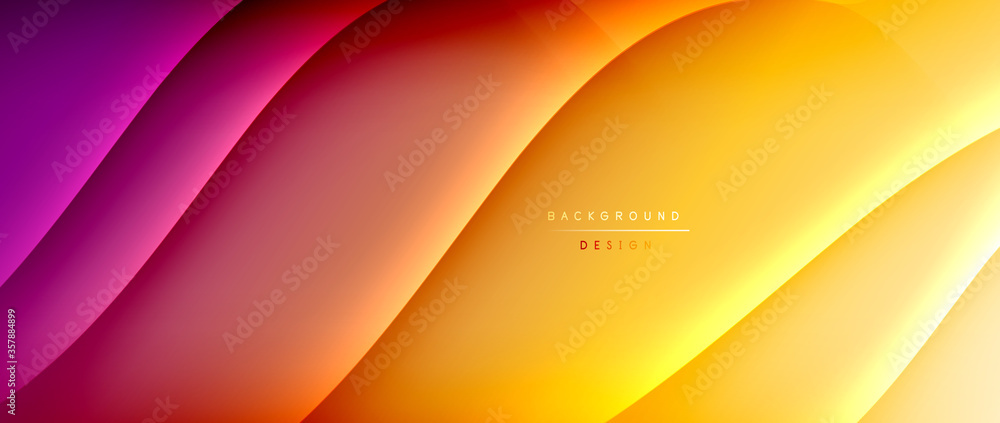Fluid gradient waves with shadow lines and glowing light effect, modern flowing motion abstract background for cover, placards, poster, banner or flyer - obrazy, fototapety, plakaty 