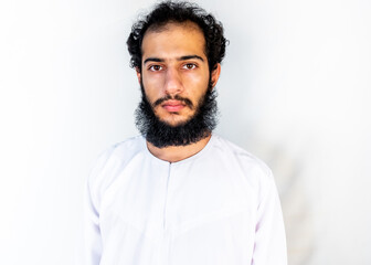 Wall Mural - Arabic man standing his long beard and fuzzy hair