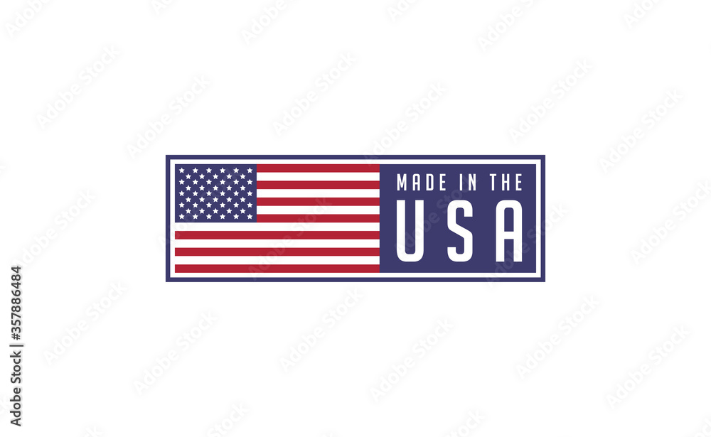Made in USA badge. United States of America flag colors. American patriotism sign. - obrazy, fototapety, plakaty 