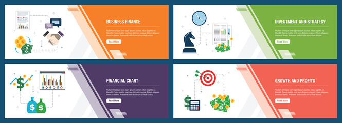 Sticker - Internet banner set of business, finance and strategy icons.