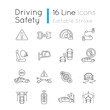 © bsd studio - Driving safety pixel perfect linear icons set. Car accident prevention, traffic rules and regulation laws customizable thin line contour symbols. Isolated vector outline illustrations. Editable stroke