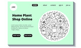 Fototapeta  - Web page template for online shop of home plants. Hand drawn doodle houseplants. Stock modern sketch vector illustration concept for landing page. Website design easy to edit and customize.