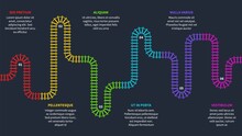 Railroad Tracks. Railway Timeline, Tracking Subway Stations Map Top View, Colorful Stairs Railways. Industrial Maze Vector Infographics