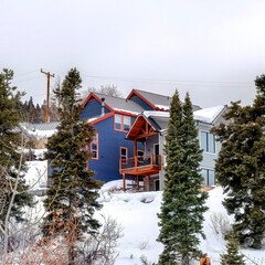 Canvas Print - Square Houses on snowed in hill terrain with evergreens in Park City Utah in winter