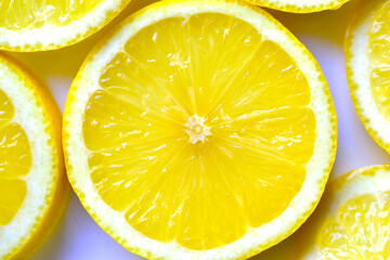 Cut the slices of ripe yellow lemons with sugar