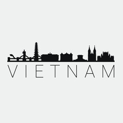 Poster - Vietnam Skyline Silhouette City. Design Vector. Famous Monuments Tourism Travel. Buildings Tour Landmark.