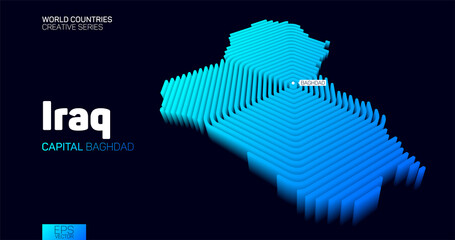 Wall Mural - isometric map of iraq with blue hexagon lines